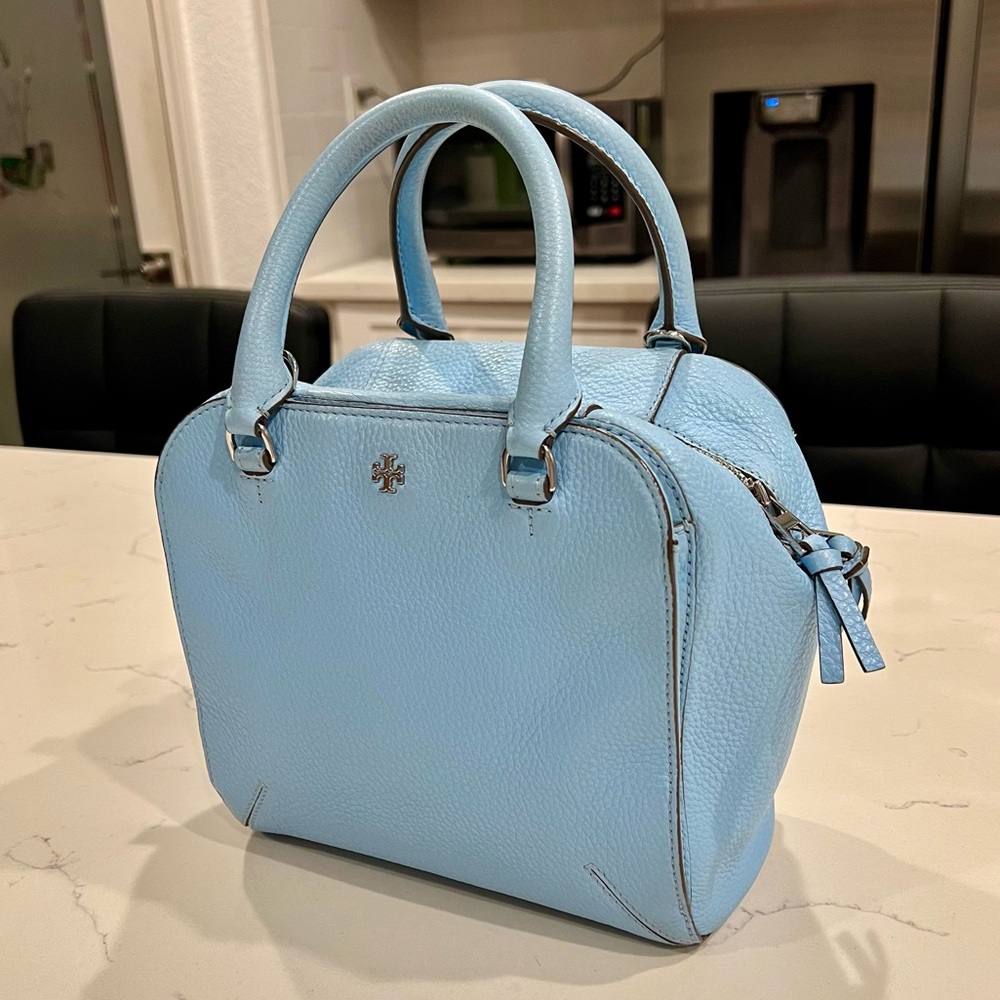 TORY BURCH Blue Pebble Leather Handbag